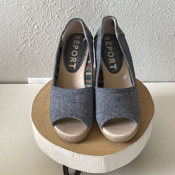 EUC Report Womens Denim Open Toed Wedge Sandals Size 5 - Picture 2 of 5